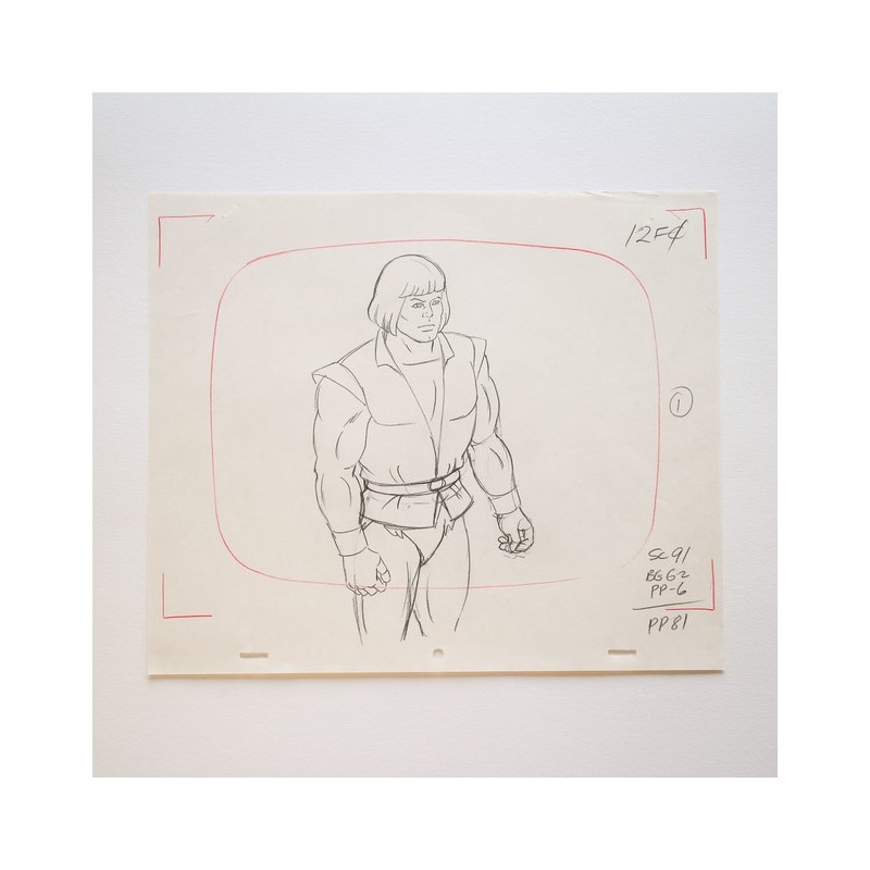 Crayonné original - "Les Maitres de l'univers" (MOTU), Musclor (He-Man) de 3/4- 1983