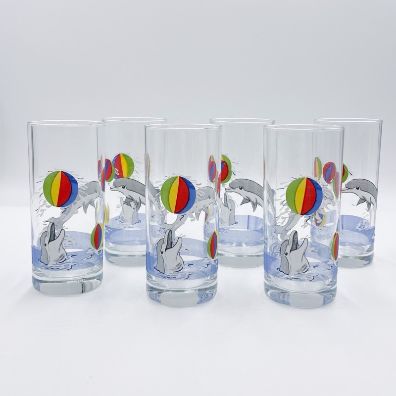 Ensemble de 6 verres à orangeade Dauphins années 80