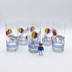Ensemble de 6 verres à orangeade Dauphins années 80