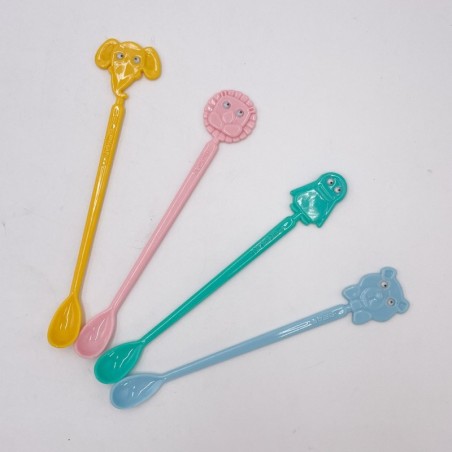Cuillère bébé/ mélangeur cocktail tête d'animaux, années 80