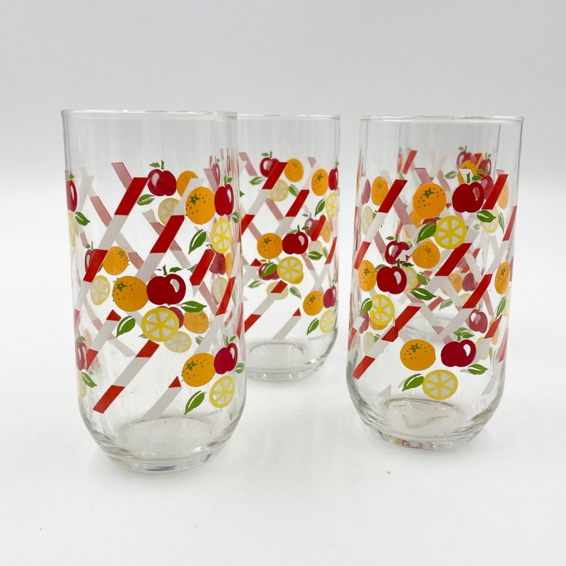Ensemble de 4 verres vintage années 80 motifs fruits