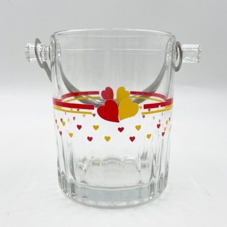 Seau à glaçons en verre motifs coeurs vintage années 80