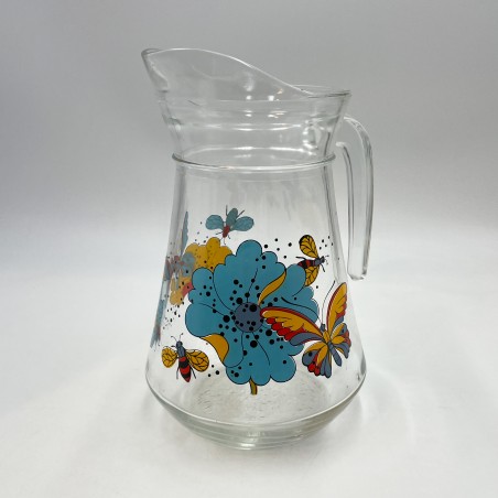 Pichet à eau en verre motif de papillon années 70