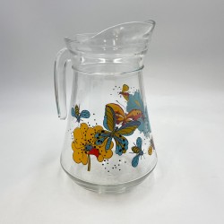 Pichet à eau en verre motif de papillon années 70