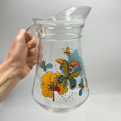 Pichet à eau en verre motif de papillon années 70