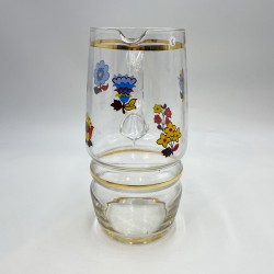 Pichet à eau en verre motif fleurs vintage