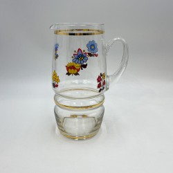 Pichet à eau en verre motif fleurs vintage