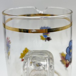 Pichet à eau en verre motif fleurs vintage