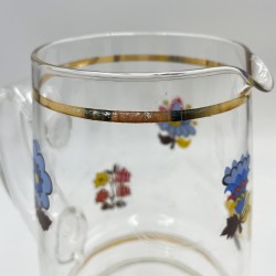 Pichet à eau en verre motif fleurs vintage