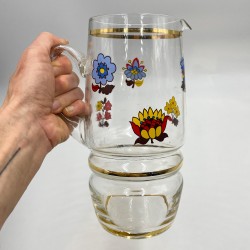 Pichet à eau en verre motif fleurs vintage