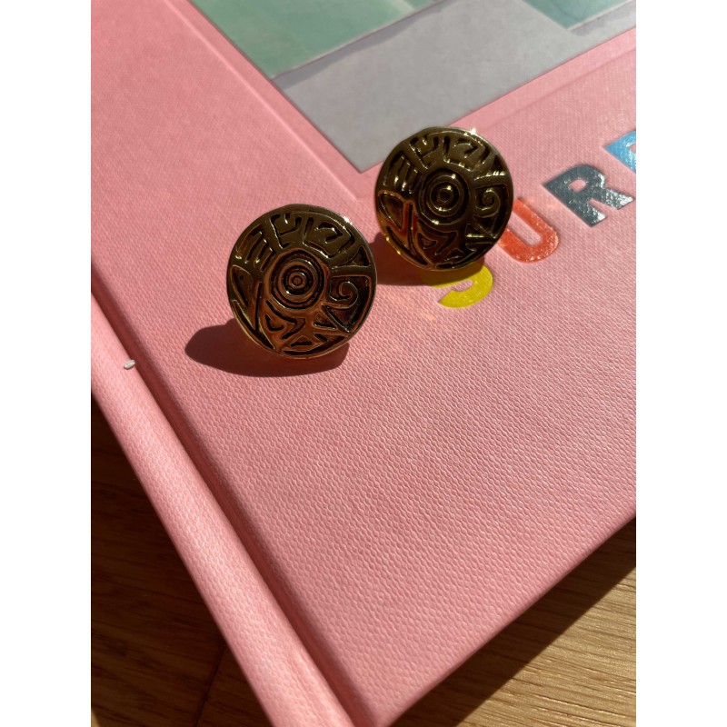 Boucles d'oreilles clip rondes en métal doré années 90