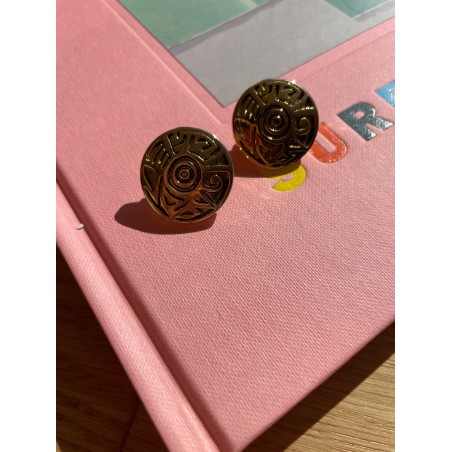 Boucles d'oreilles clip rondes en métal doré années 90-Bijoux-1982 Le Shop 