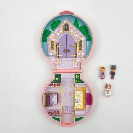 Polly Pocket , boitier coquillage rose "Le mariage de Nancy", 1989, complet