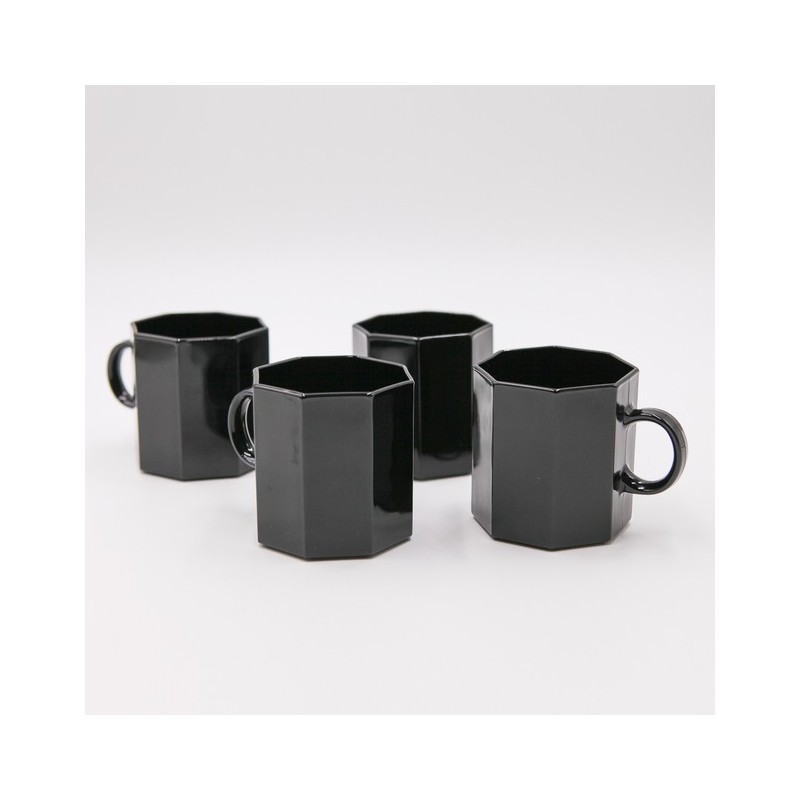 Lot de 4 tasses noires "Octime"  années 80