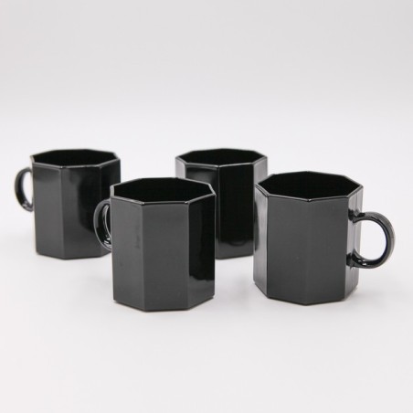 Lot de 4 tasses noires "Octime" années 80