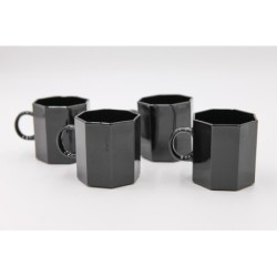 Lot de 4 tasses noires "Octime"  années 80