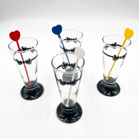 Ensemble de 4 verres / flûtes vintage années 80 motifs noeuds papillons-Vaisselle-1982 Le Shop 