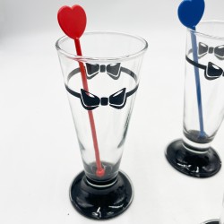 Ensemble de 4 verres / flûtes vintage années 80 motifs noeuds papillons