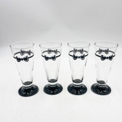 Ensemble de 4 verres / flûtes vintage années 80 motifs noeuds papillons