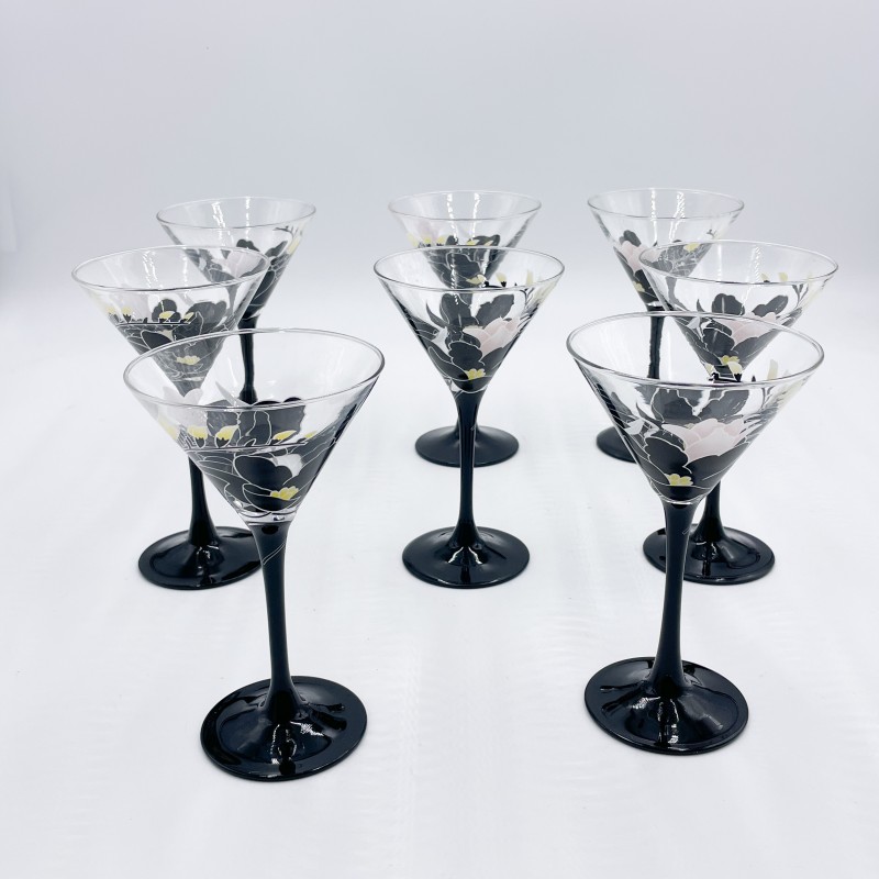 Ensemble de 6 verres à cocktail "Anaïs" Luminarc vintage années 80 motifs fleurs