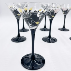 Ensemble de 6 verres à cocktail "Anaïs" Luminarc vintage années 80 motifs fleurs