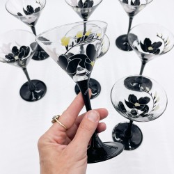 Ensemble de 6 verres à cocktail "Anaïs" Luminarc vintage années 80 motifs fleurs