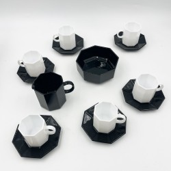Ensemble de 6 Tasses et soucoupes à café octogonale noir et blanc "Octime" - Arcoroc