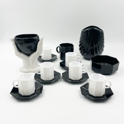 Ensemble de 6 Tasses et soucoupes à café octogonale noir et blanc "Octime" - Arcoroc