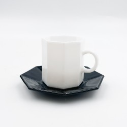 Ensemble de 6 Tasses et soucoupes à café octogonale noir et blanc "Octime" - Arcoroc