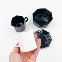 Ensemble de 6 Tasses et soucoupes à café octogonale noir et blanc "Octime" - Arcoroc