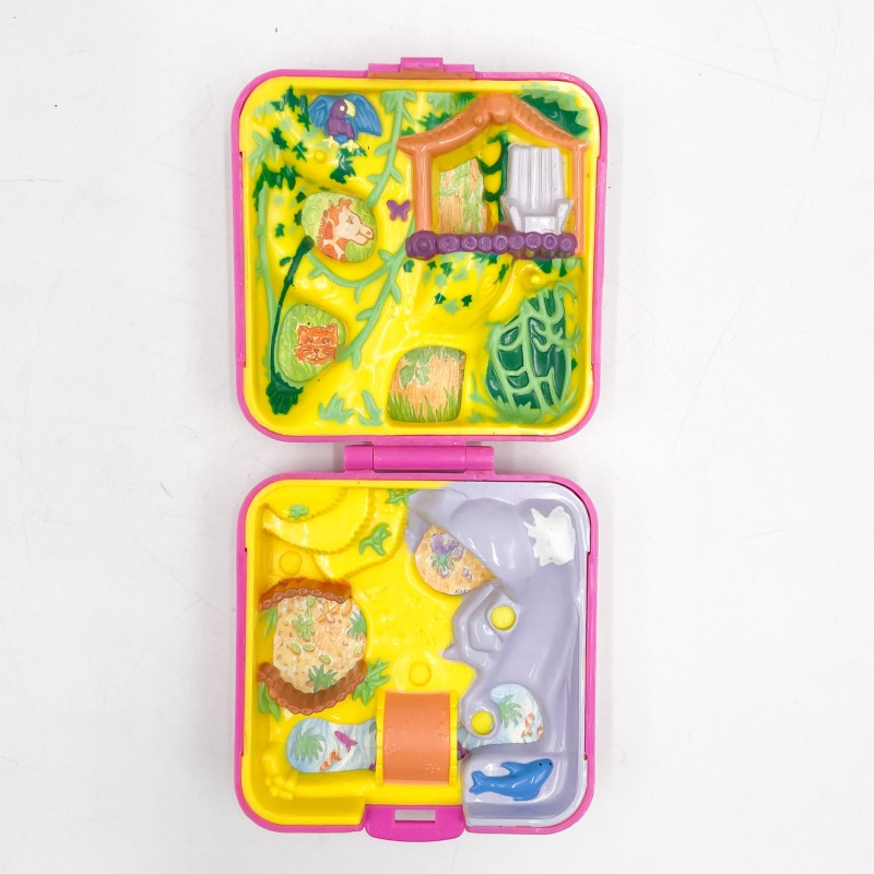 Polly Pocket "Le monde sauvage du zoo", boitier carré fushia, 1989