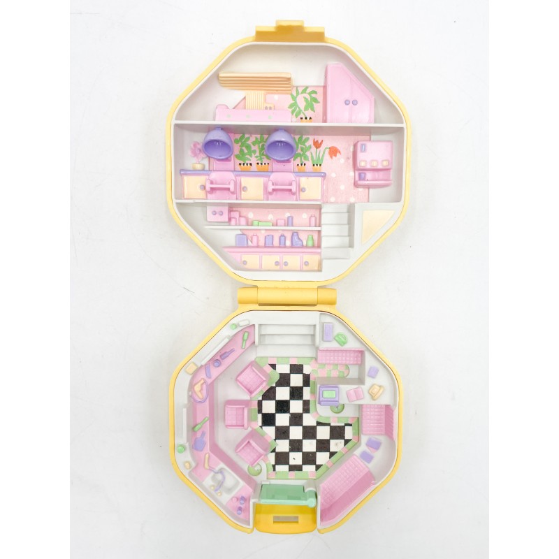 Polly Pocket "Le salon de coiffure de Polly" boitier hexagonal jaune pâle, 1990