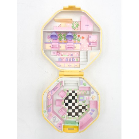 Polly Pocket "Le salon de coiffure de Polly" boitier hexagonal jaune pâle, 1990-Figurines-1982 Le Shop 