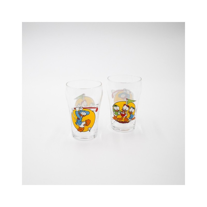 Deux verres vintage  Riri Fifi, Loulou et Donald golfeurs